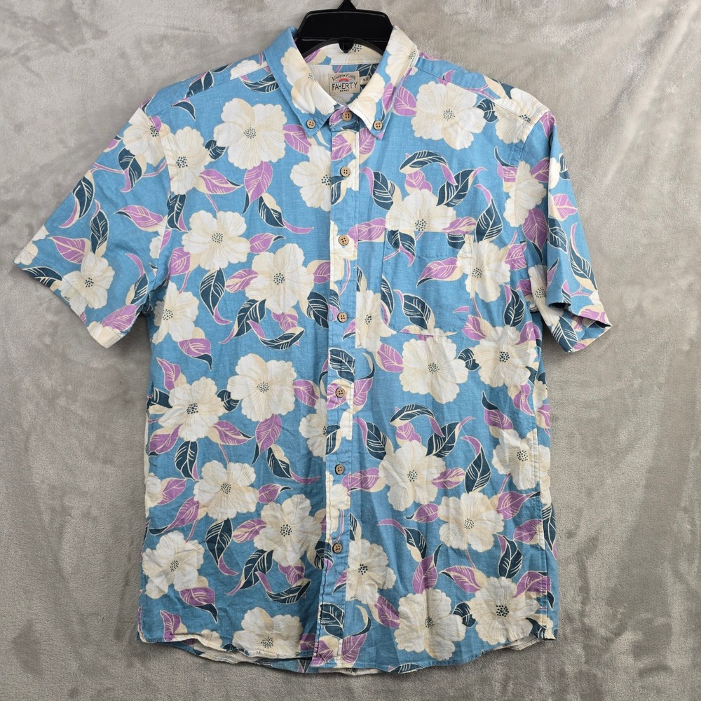 Faherty Brand Floral Print Button Down Shirt Mens Medium Hemp Blend‎ Casual